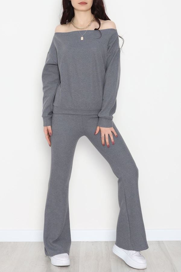 Kayık Yaka Selanik Kumaş İkili Takım Füme - 42739.1567.