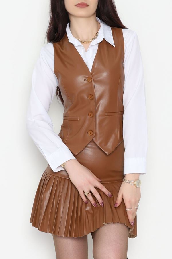 Zra Deri Astarlı Yelek Taba - 51077.1779.