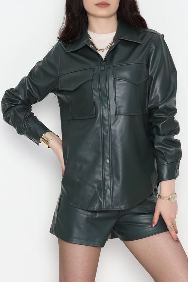 Zra Kumaş Cep Detaylı Düğmeli Gömlek Zümrüt - 51085.1779.