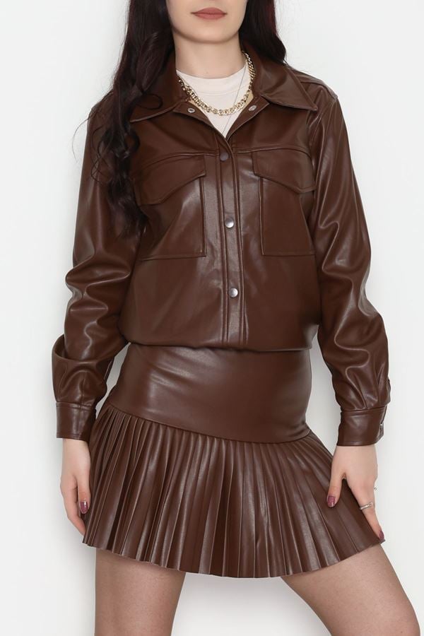 Zra Kumaş Cep Detaylı Düğmeli Gömlek Kahve - 51085.1779.