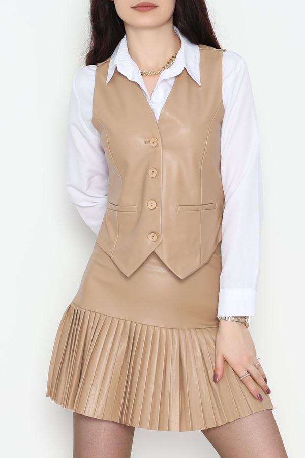 Zra Deri Astarlı Yelek Sütlükahve - 51077.1779.