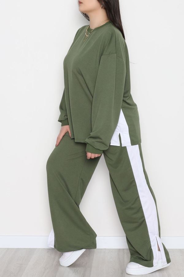 Şeritli 2 İplik Büyük Beden Eşofman Takımı Hakibeyaz - 52047.1857.