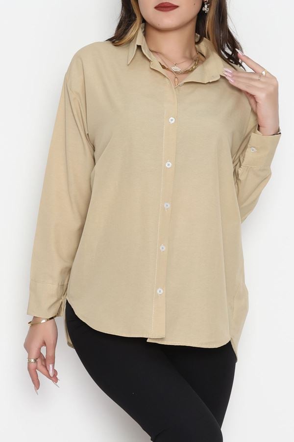 Terikoton Oversize Gömlek Vizon - 30829.2111.