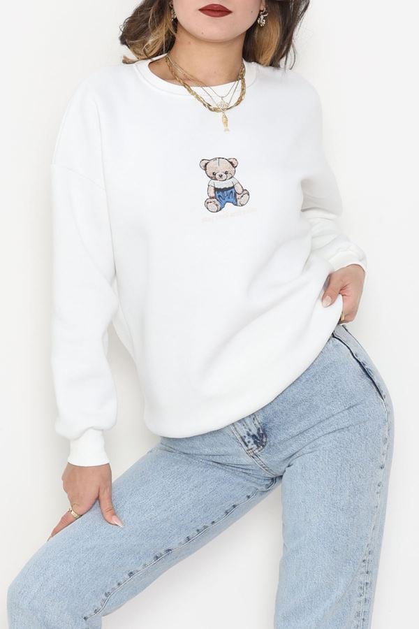 3 İplik Bisiklet Yaka Sweat Ekru - 42237.1878.