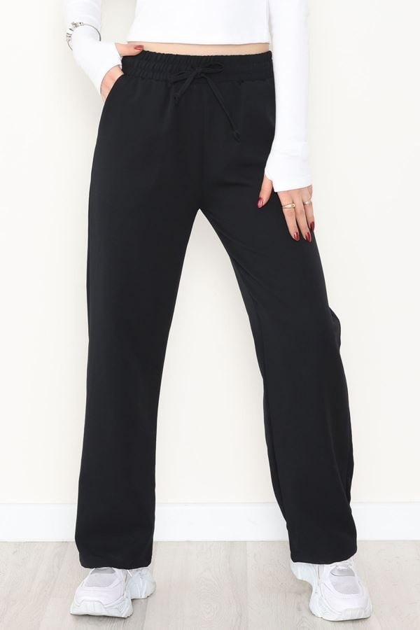 Beli Lastikli Dabıl Palazzo Pantolon Siyah - 90714.1837.