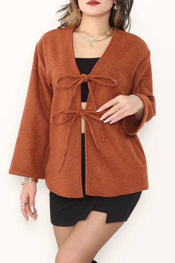 Önü Bağcıklı Kaşe Hırka Kiremit - 70995.1775.