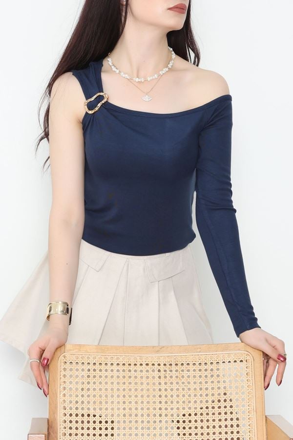 Buzzy Kumaş Tek Omuz Toka Detaylı Bluz Laci - 1010.2119.