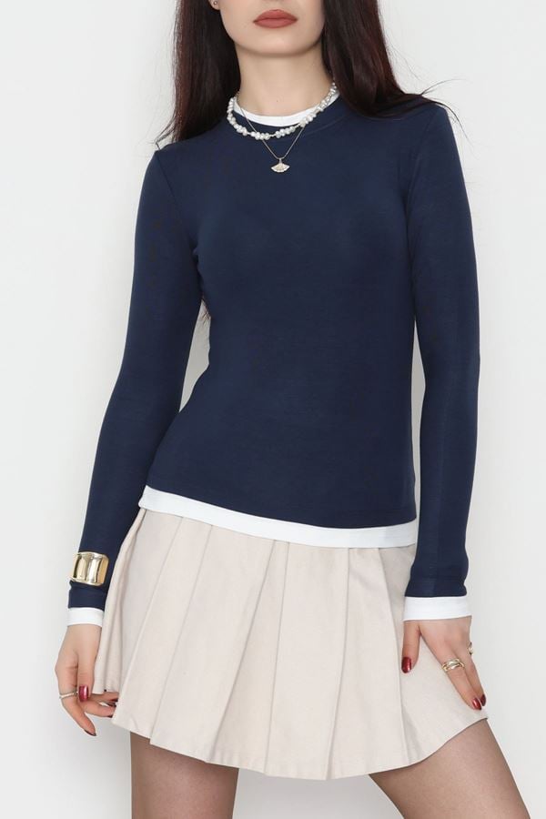 Buzzy Kumaş Bisiklet Yaka Parçalı Bluz Laci - 1054.2119.