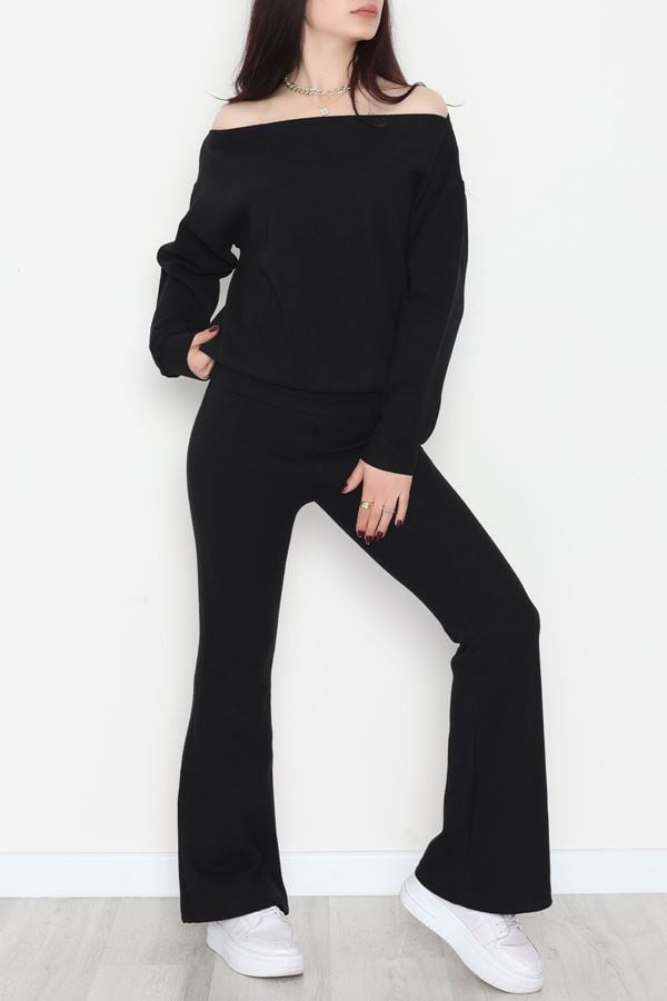 Kayık Yaka Selanik Kumaş İkili Takım Siyah - 42739.1567.