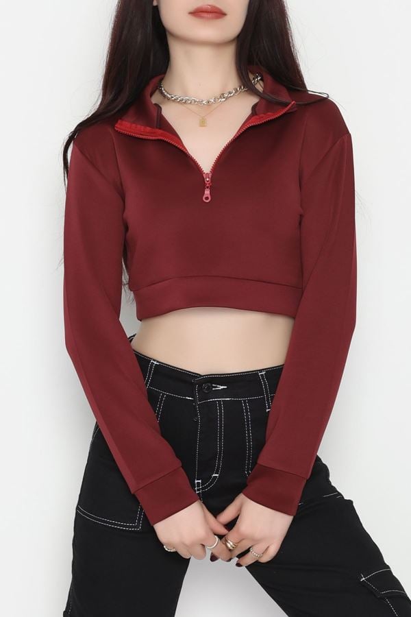 Scuba Yarım Fermuarlı Sweat Bordo - 1066.2119.