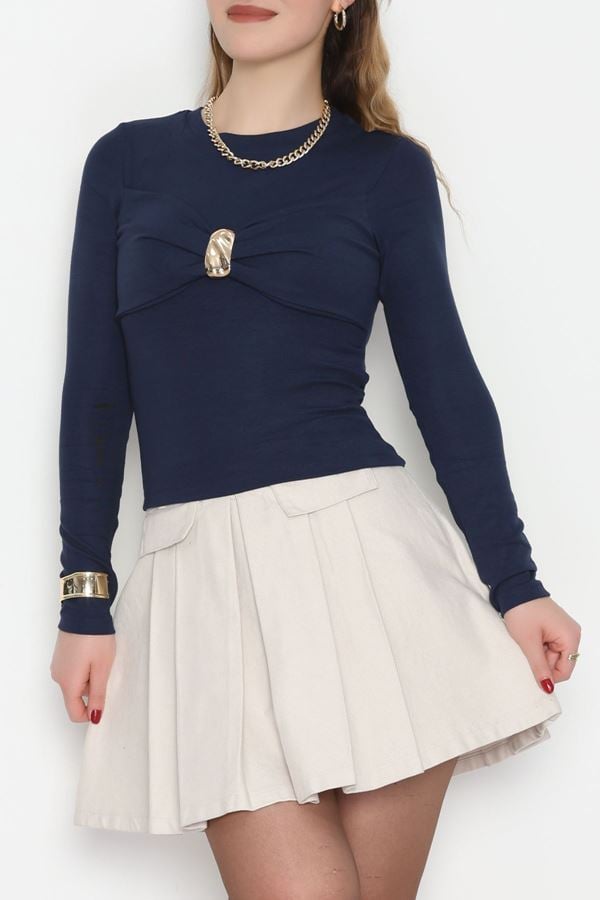 Buzzy Kumaş Toka Detaylı Bluz Lacivert - 1000.2119.