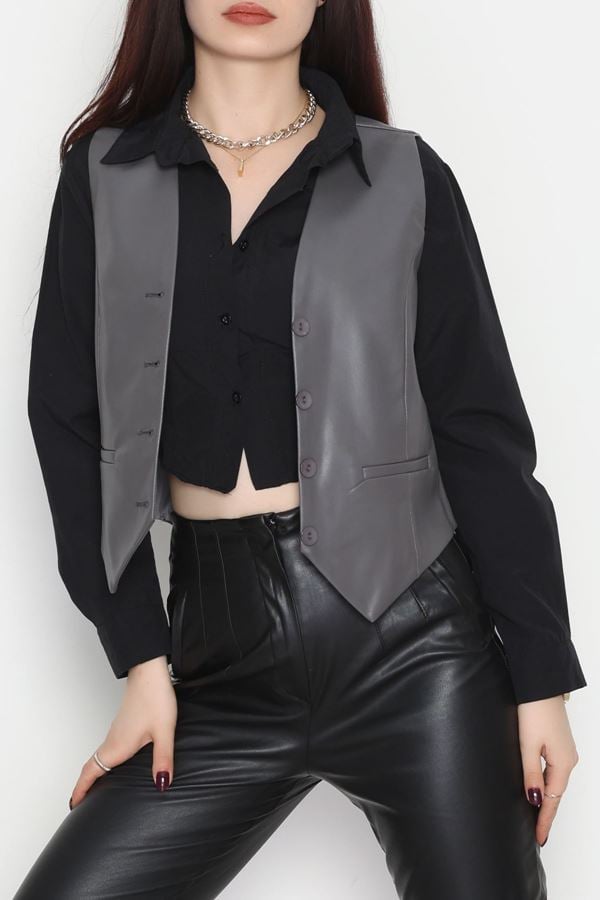 Zra Deri Astarlı Yelek Koyugri - 51077.1779.