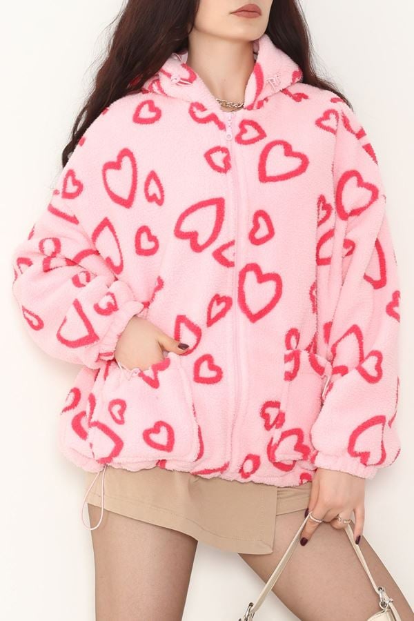 Kapüşonlu Kalpli Peluş Mont Pembekalp - 31482.1247.