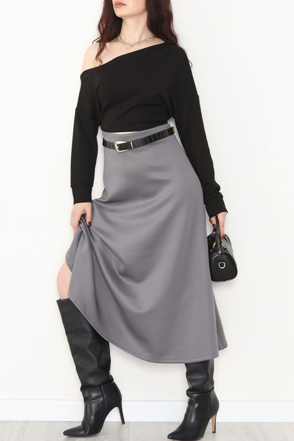 Puf Scuba Kumaş Uzun Etek Gri - 51104.1355.