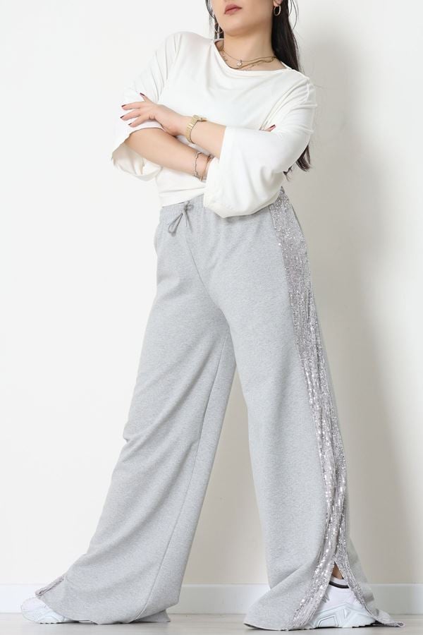 2 İplik Pul Detaylı Eşofman Altı Gri - 52111.1857.