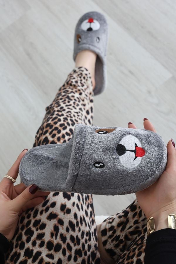 Peluş Ayıcıklı Ev Terliği Gri - 32565.264.