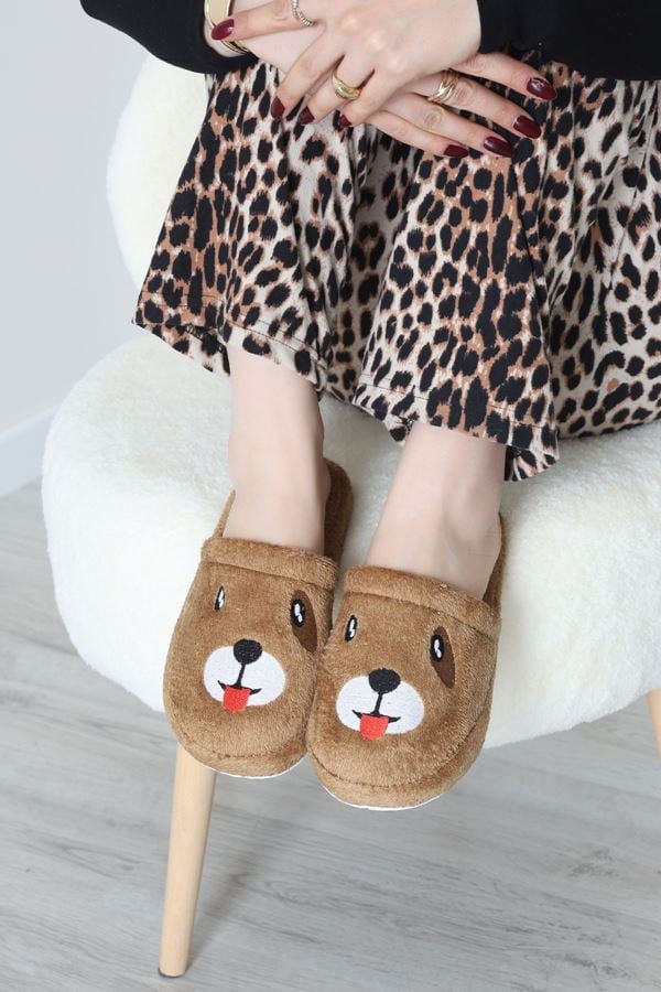 Peluş Ayıcıklı Ev Terliği Camel - 32565.264.