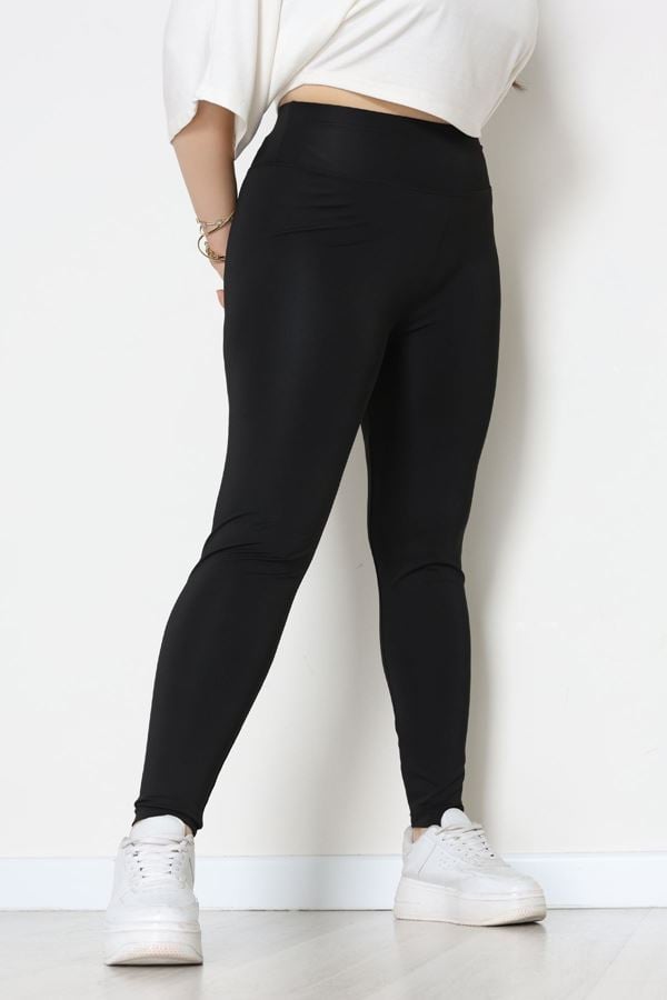 Bel Baskılı Büyük Beden Dalgıç Tayt Siyah - 50904.1098.