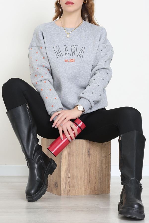 3 İplik Bisiklet Yaka Sweat Gri - 42238.1878.