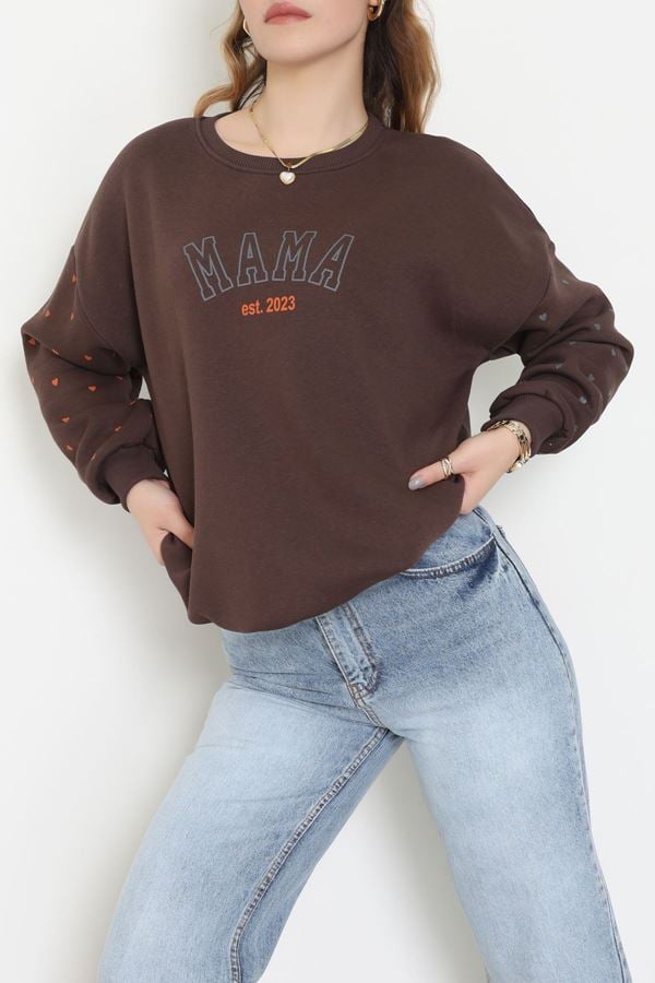 3 İplik Bisiklet Yaka Sweat Kahve - 42238.1878.