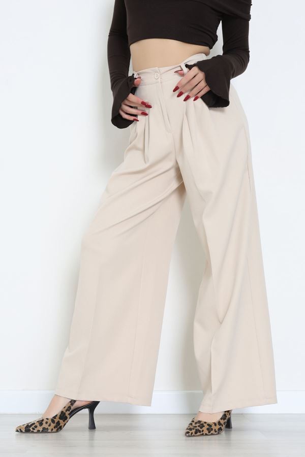 Dabıl Kumaş Beli Lastikli Palazzo Pantolon Bej - 51063.1991.