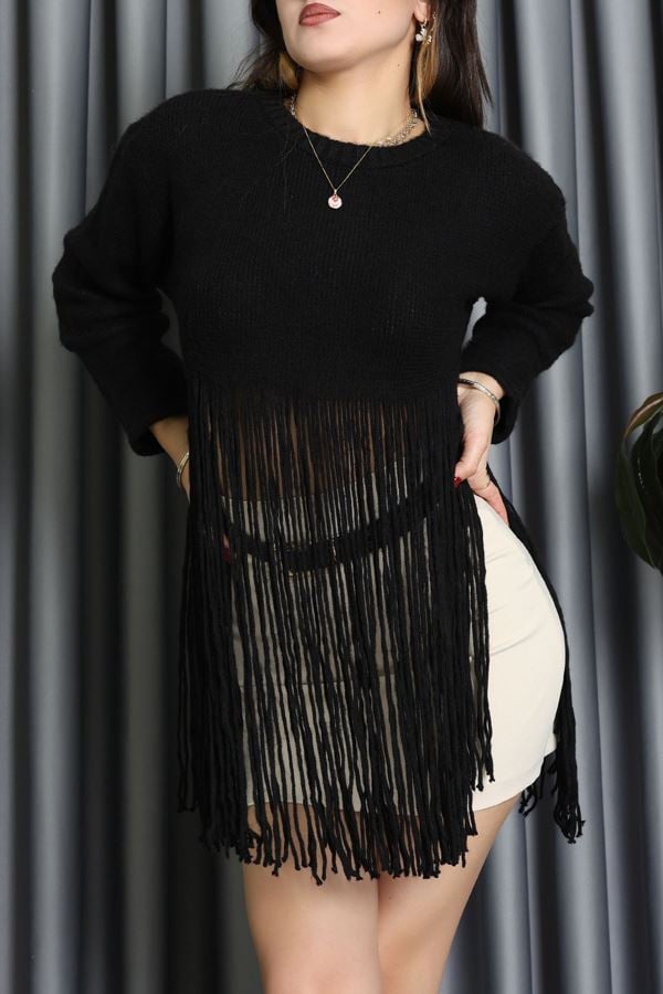 Püsküllü Triko Kazak Siyah - 70898.1724.