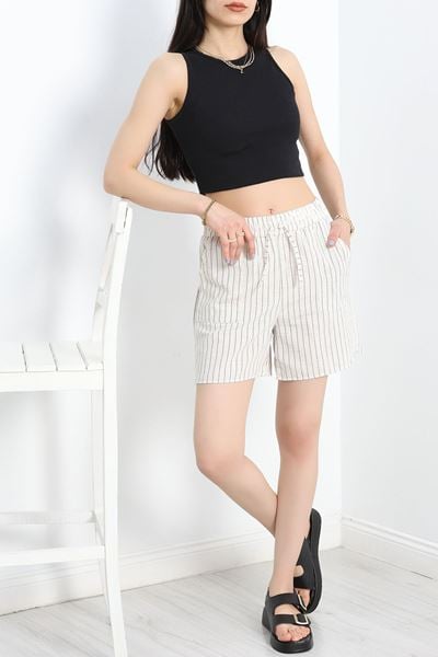 Keten Çizgili Şort Bejsiyah - 306.1247.