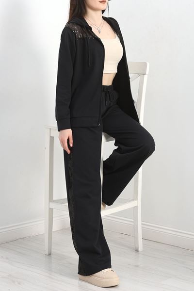 Pul İşlemeli 2 İplik Eşofman Takımı Siyah - 40016.1857.