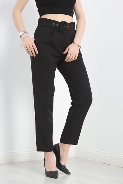 Kemerli Kumaş Pantolon Siyah - 20369.1397.