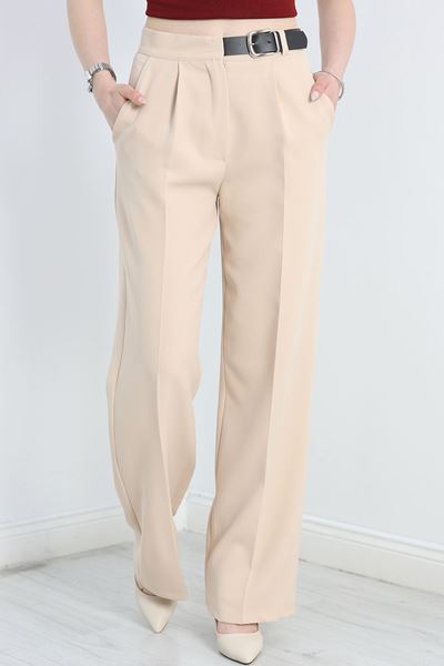 Double Kumaş Kemerli Palazzo Pantolon Taş - 30760.1397.