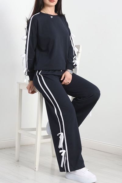 Özel Tasarım İki İplik Kurdele Detay Eşofman Takım Lacivert - 70164.1857.