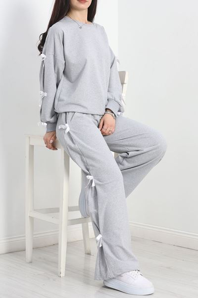 Özel Tasarımlı İki İplik Kurdeleli Eşofman Takım Gri - 70165.1857.