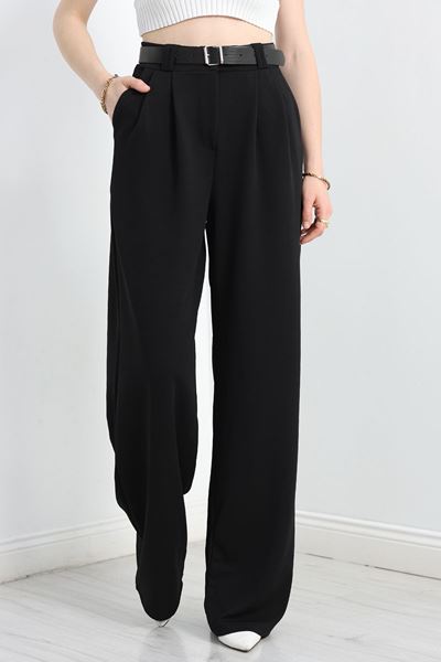 Kemerli Zra Krep Palazzo Pantolon Siyah - 30777.1865.