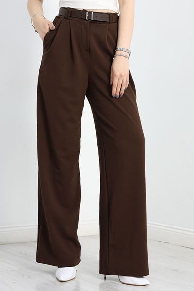 Kemerli Zra Krep Palazzo Pantolon Acıkahve - 30777.1865.