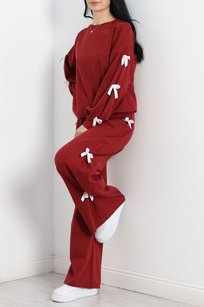 Özel Tasarımlı İki İplik Kurdeleli Eşofman Takım Bordo - 70165.1857.