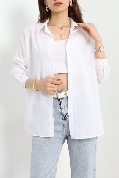 Terikoton Oversize Gömlek Beyaz - 30840.1949.