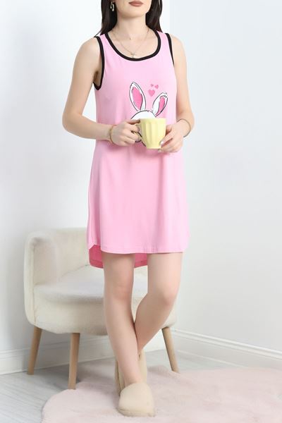 Biyeli Baskılı Gecelik Elbise Pembe - 50331.1857.