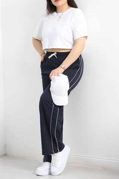 Çift Biyeli Büyük Beden Eşofman Altı Lacivert - 50772.1005.