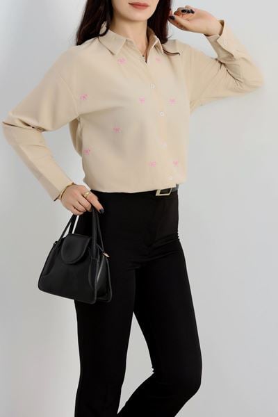 Fiyonk Desenli Gömlek Bej - 90130.1949.