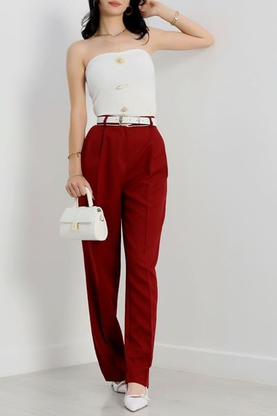 Şeritli Rahat Kalıp Pantolon Bordo - 9112.1920.