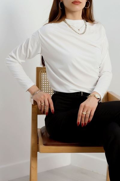 Drape Detay Sandy Bluz Beyaz - 70698.1949.