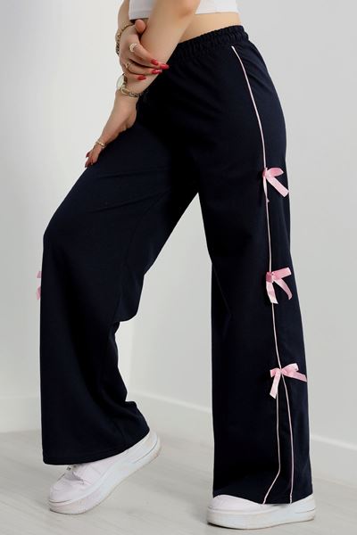 Özel Tasarım Biyeli Kurdeleli İki İplik Eşofman Altı Lacivert - 70192.1857.