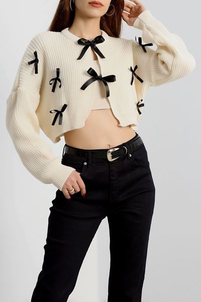 Fiyonklu Hırka Ekru - 4076.2043.