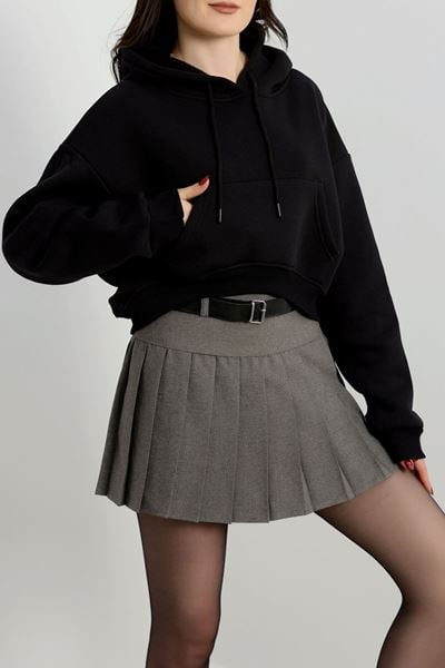 Kapşonlu 3 İplik Şardonlu Sweat Siyah - 21968.200.