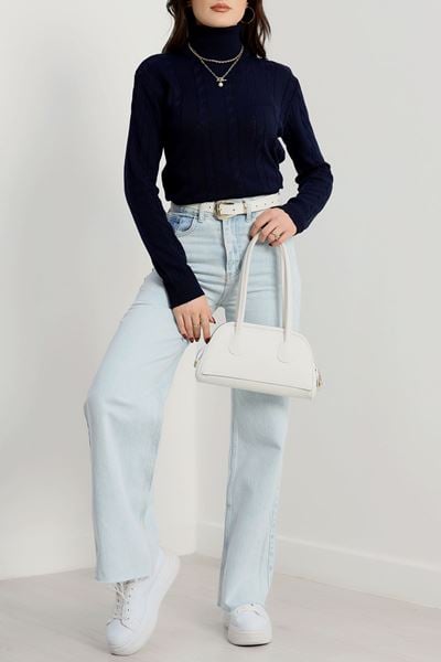 Örgü Desenli Balıkçı Yaka Triko Lacivert - 4015.2043.