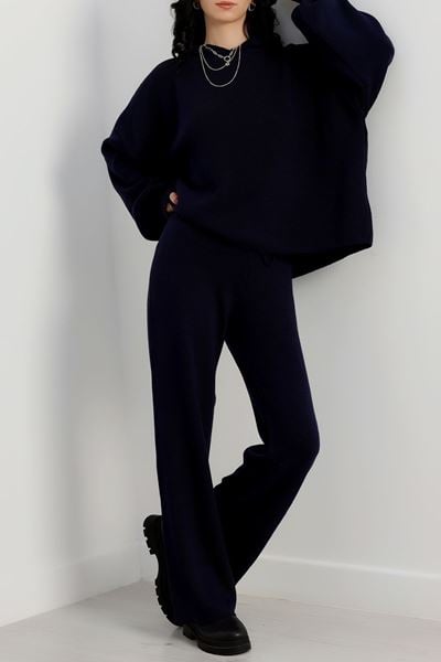 Akrilik Kapşonlu Triko Takım Lacivert - 31061.1766.