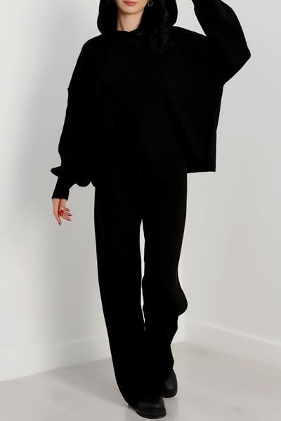 Akrilik Kapşonlu Triko Takım Siyah - 31061.1766.