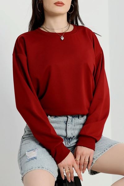 2 İp Bisiklet Yaka Sweat Bordo - 20790.1878.