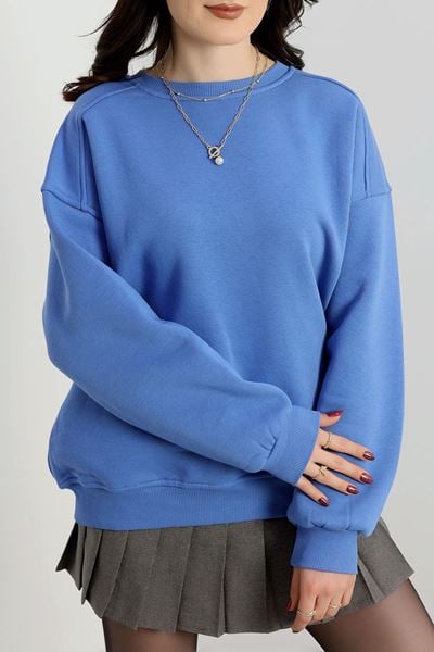 Omuzları Parçalı Oversize 3 İplik Sweat Mavi - 21616.200.
