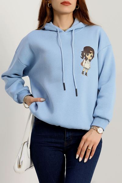 3 İplik Kapşonlu Baskılı Sweat Bebemavi - 42222.1878.